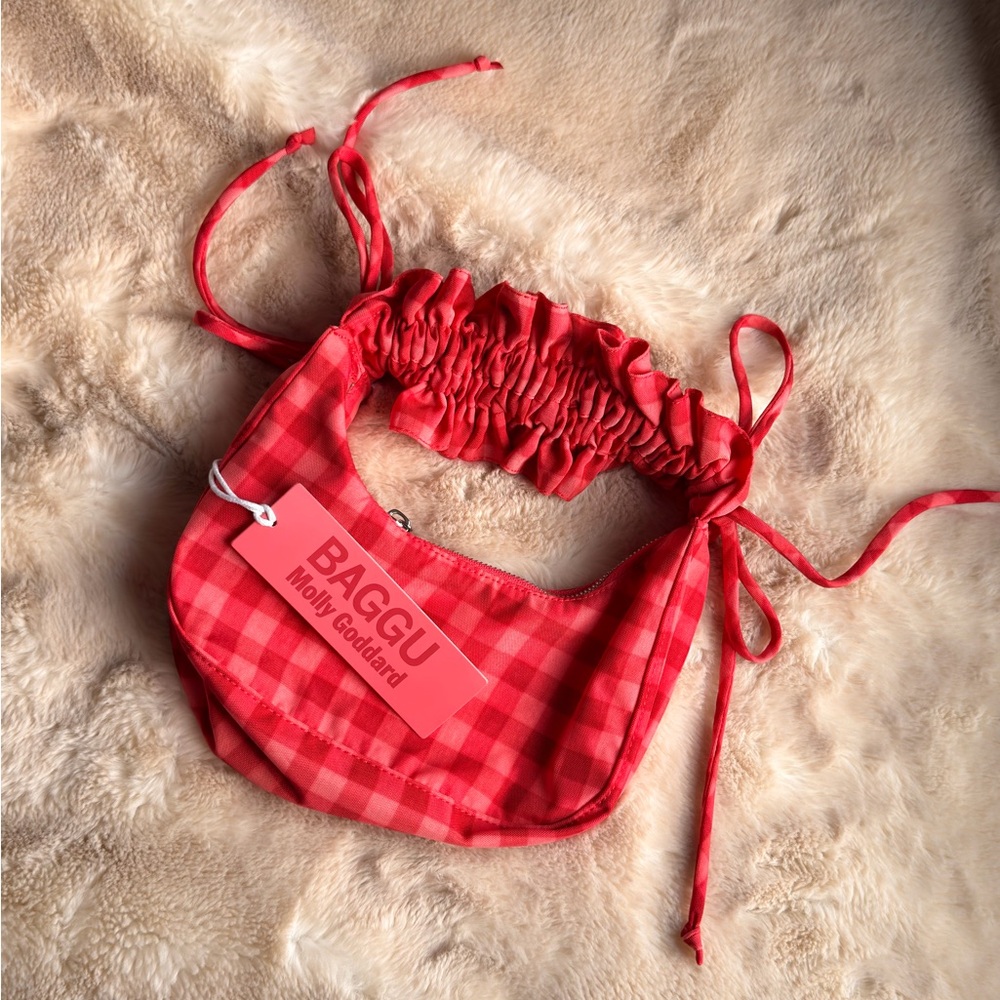 BAGGU x Molly Goddard Mini Ruffle Crescent Bag in Ruby Gingham